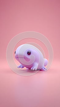 Cute axolotl figurine on a pink background, adorable amphibian
