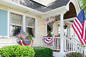 Charming suburban home decorated for the 4th of July