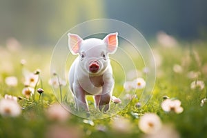 Charming and sustainable ecological pigs and piglets enjoying a serene life at a domestic farm