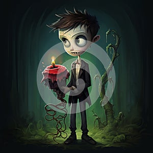 Charming Tim Burton-inspired Illustration Of A Boy With A Candle