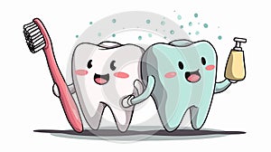 Charming Tooth Brushing in Clean Style Cartoon Vector Illustration
