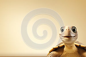 Charming turtle with wide eyed wonder against a brown backdrop, perfect for educational content, childrens products, and
