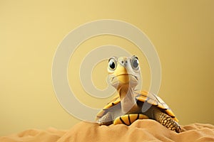 Charming turtle with wide-eyed wonder, perfect for educational content, childrens products, and environmental campaigns