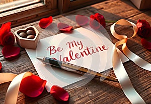 Be My Valentine Card with Red Roses and Romantic Details â Perfect for Love Messages photo