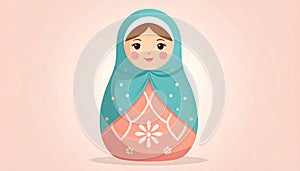 Cute Matryoshka Doll Illustration, Traditional Russian Nesting Doll Artwork