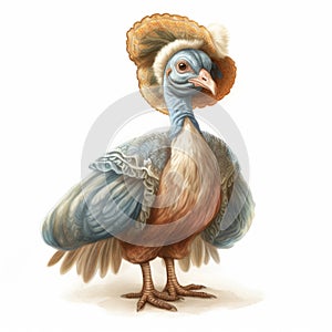 Charming Victorian-style Illustration Of A Blue Feathered Turkey
