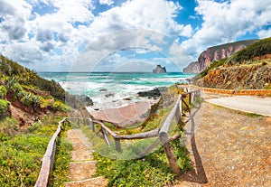 Charming view of beach Portu Cauli in Masua with Pan di Zucchero at background