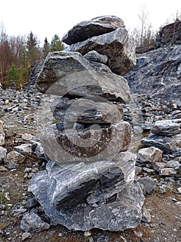 Charming views of nature, Karelia, Ruskeala Mountain Park, northern landscape, large stones, beautiful lake, large pond, rocks