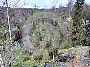 Charming views of nature, Karelia, Ruskeala Mountain Park, northern landscape, large stones, beautiful lake, rocks, trees