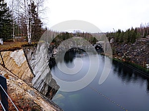 Charming views of nature, Karelia, Ruskeala Mountain Park, northern landscape, large stones, beautiful lake, rocks, trees