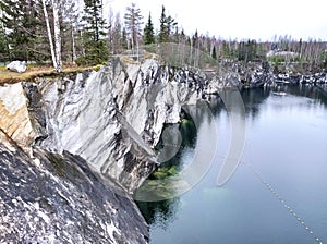 Charming views of nature, Karelia, Ruskeala Mountain Park, northern landscape, large stones, beautiful lake, rocks, trees