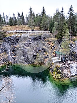 Charming views of nature, Karelia, Ruskeala Mountain Park, northern landscape, large stones, beautiful lake, rocks, trees