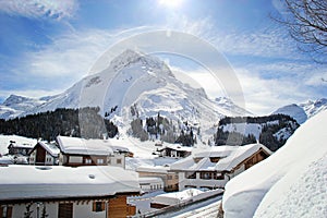Charming village of Lech, a ski resort in Austria at Winter