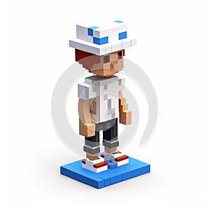 Charming Voxel Art Sculpture Dynamic Boy In Blue And White