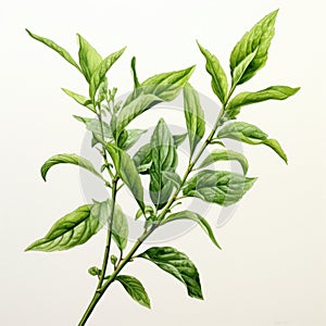 A charming watercolor botanical illustration of a sprig of lemon verbena by AI generated