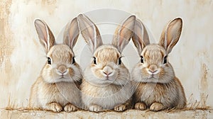 Soft Beige Watercolor Bunnies Background photo