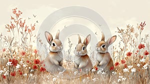 Soft Beige Watercolor Bunnies Background photo