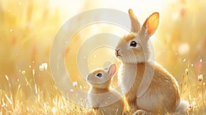 Soft Beige Watercolor Bunnies Background photo