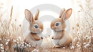 Soft Beige Watercolor Bunnies Background photo