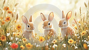 Soft Beige Watercolor Bunnies Background photo