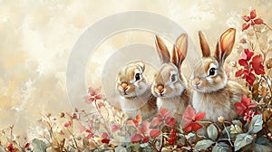 Soft Beige Watercolor Bunnies Background photo