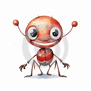 Charming Watercolor Illustration Of A Happy Cartoon Ant