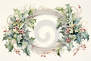 Charming watercolor illustration of a vintage Christmas wreath with muted, pastel-colored ornaments