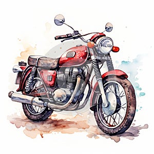 Charming Watercolor Motorcycle Illustration With Dark Beige And Red