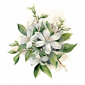 Charming Watercolor Painting Of White Flowers With Intertwining Materials