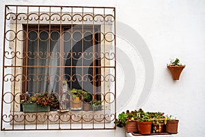 Charming window sill with potted succulents and cactus. Taken in Alte, Portugal