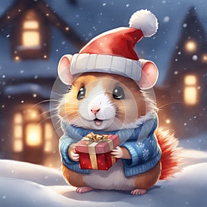 Charming Winter Hamster in Kawaii Chibi Style