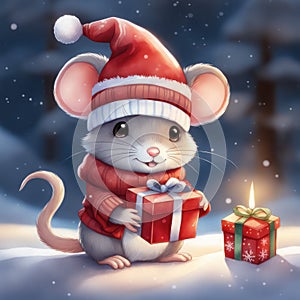 Charming Winter Mouse in Kawaii Chibi Style