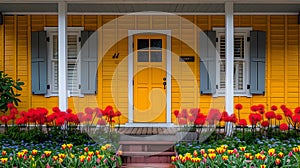 Charming Yellow House with Blooming Garden