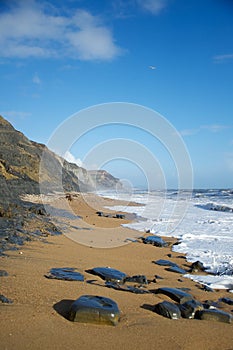 Charmouth beach and Golden Cap Dorset England