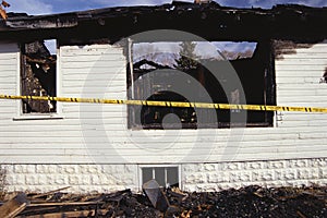 Charred condemned building