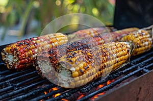 Charred corn on outdoor grill