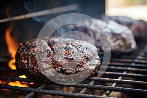charred, juicy burgers resting on a side shelf of a barbeque grill