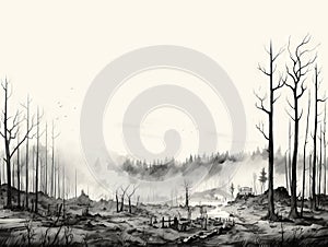 Charred landscape illustration