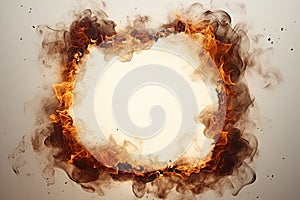 Charred paper frame background with edges ablaze creating a dramatic and rustic backdrop, burnt paper texture image