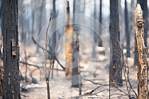 charred trees in aftermath of wildfire