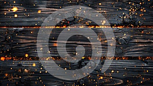 Charred wood texture featuring glowing embers for a dramatic effect. Ai Generated