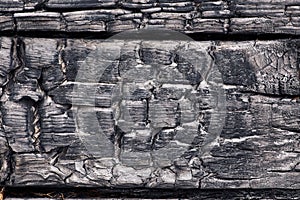 Charred wooden surface with cracks