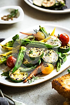 Charred Zucchini,Okra and Baby Carrot with Thyme and Balsamic