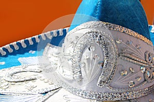 Charro mariachi blue mexican hat detail