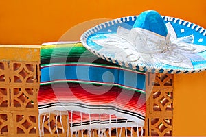 Charro mariachi blue mexican hat serape poncho