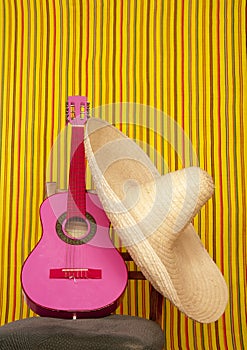 Charro mexican hat pink guitar photo