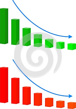 Chart with bars declining vector icon. Decrease sign icon. Finance graph symbol.