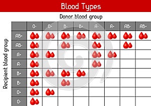 Chart of blood types in drops. Medical and healthcare infographic photo