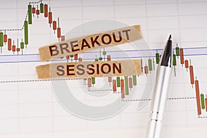 On the chart of business quotes lies a pen and torn paper with the inscription - Breakout Session