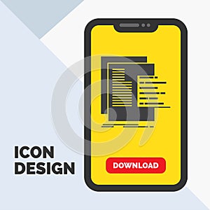 chart, data, graph, reports, valuation Glyph Icon in Mobile for Download Page. Yellow Background